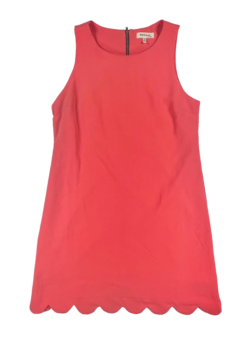 Monteau Los Angeles Sleeveless Preppy Coral Scallop Sun Dress (Women's M)